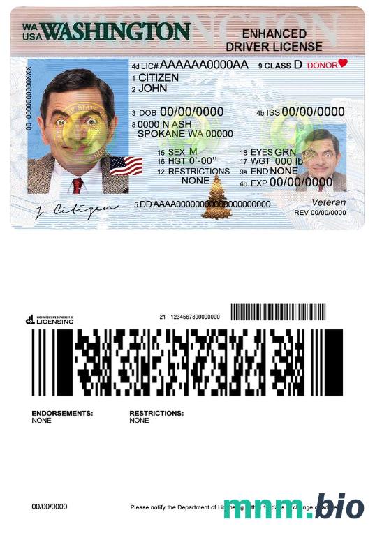 Szablon prawa jazdy USA Washington w formacie PSD, ze wszystkimi czcionkami